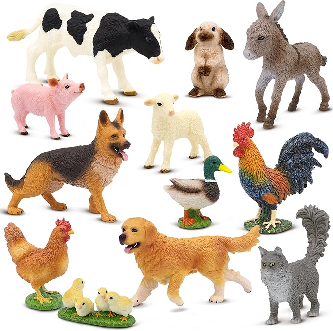 Beetots Farm Animals Toy Set, 12 Realistic Small Animal Figurines with Pets, Livestock, Poultry for Kids Ages 3+, Educatio...