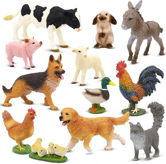 Beetots Farm Animals Toy Set, 12 Realistic Small Animal Figurines with Pets, Livestock, Poultry for Kids Ages 3+, Educatio...