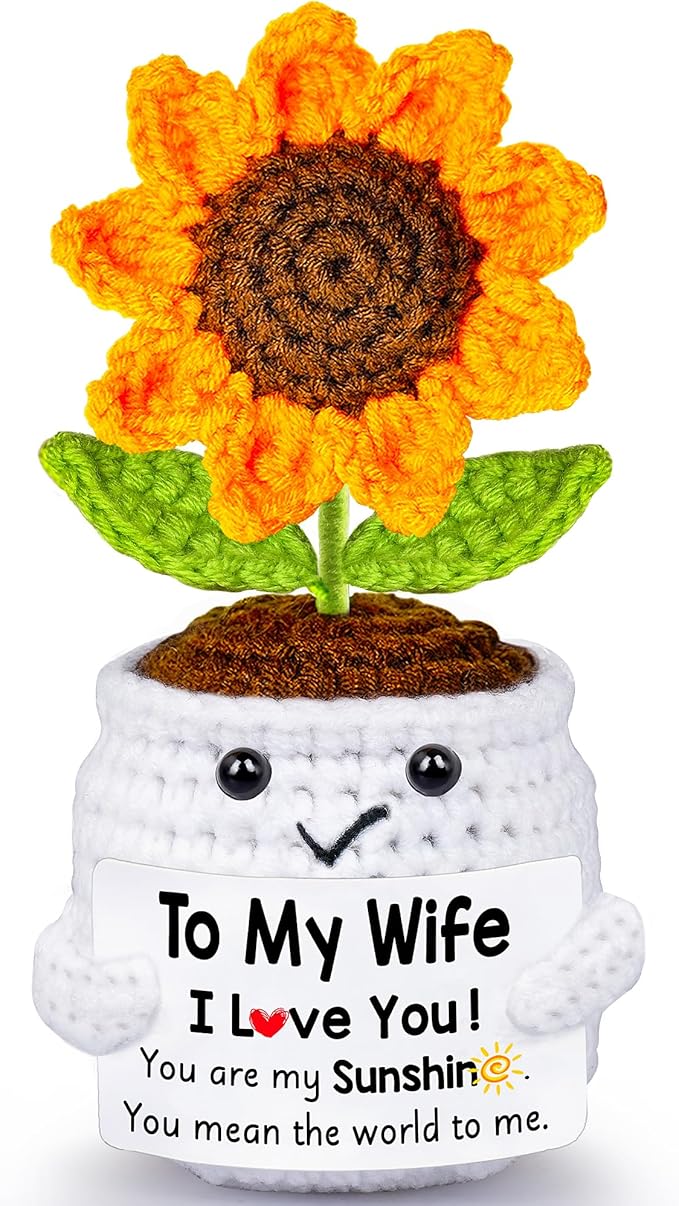 Qunland Mothers Day Her Gifts for Wife from Husband, to My Wife Handmade Crochet Sunflower Doll, Mother's Day Anniversary ...
