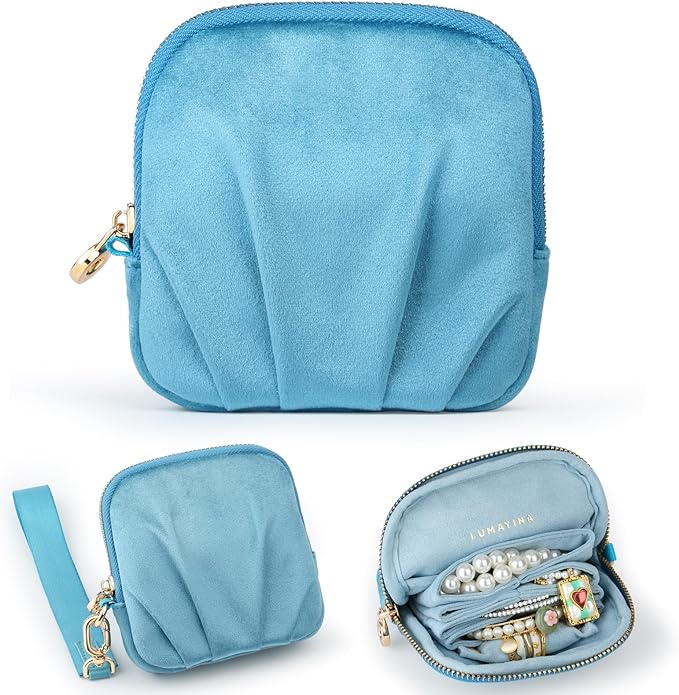 Lumayina Velvet Travel Jewelry Pouch, 2-in-1 Clamshell Case with Detachable Insert, Portable Travel Jewelry Organizer with...