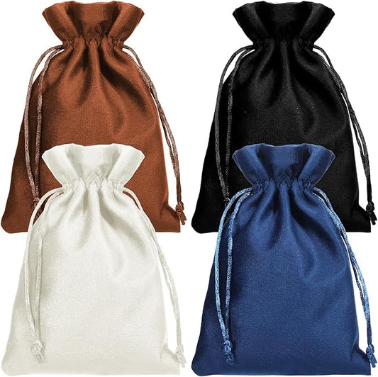 Velvet Gift Bags, 4pcs Dice Storage Bag with Drawstring 5 x7 inch Mixed Drawstring Soft Velvet Cloth Jewelry Pouches Small...