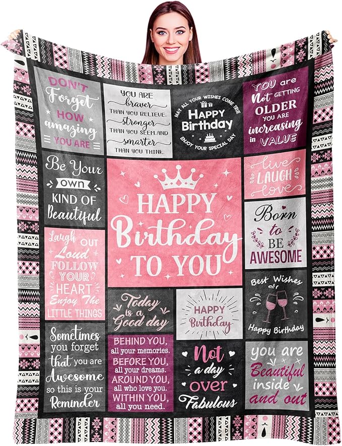 Ivivis Birthday Gifts for Women Girls Throw Blanket 60"X50", Happy Birthday Decorations for Woman, Gifts for Women Birthda...