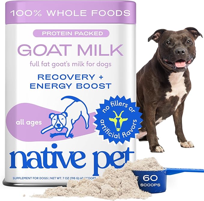 Native Pet Goat Milk Powder - Dog Food Topper for Active Dogs - Post-Activity Recovery, Energy, Immune Support, Hydration...