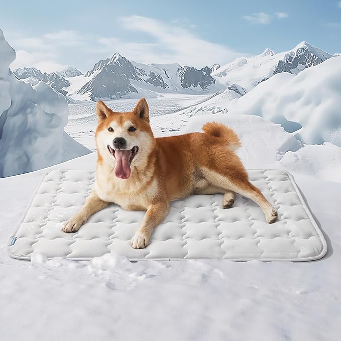Bedsure Cooling Mat for Large Dogs, Q-Max>0.5 Thin Breathable Cold Crate Pad for Pet, Portable Washable Kennel Bed for Sum...