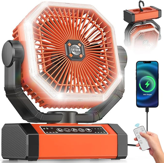 Battery Powered Fan - 9-Inch Rechargeable Fan Portable, 24000mAh(60Hrs) Camping Fans for Tent, Auto Oscillation Cordless, ...