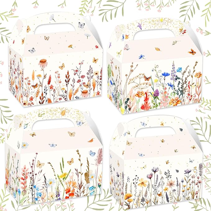 BACH AND BOUJEE 12 PCS Wildflower Party Treat Boxes Flower Party Favor Gift Box Wildflower Theme Candy Goodies Bags for Fl...