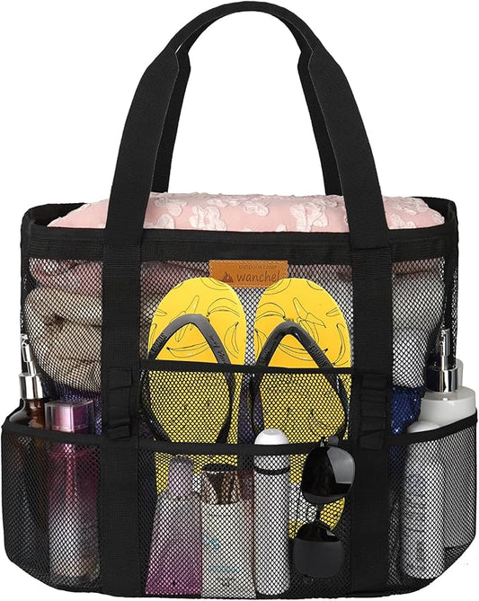 wanchel Mesh Beach Bags for Women - Family Beach Tote Bag for Toys, Towels, Travel Vacation Cruise Essentials