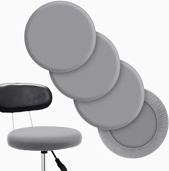 Tatuo Round Bar Stool Seat Covers Washable Stool Cushion Slipcover Elastic Bar Chair Covers for 14-17 Inch Chair (Gray, 4 ...
