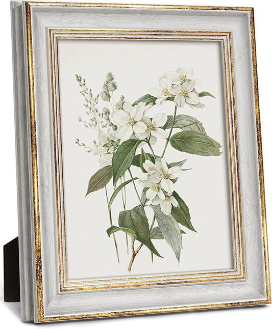 Sonefreiy 8x10 Picture Frame, White Gold Vintage Antique Retro 8 x 10 Photo Frame Desk and Wall Hanging Wedding Gift for M...