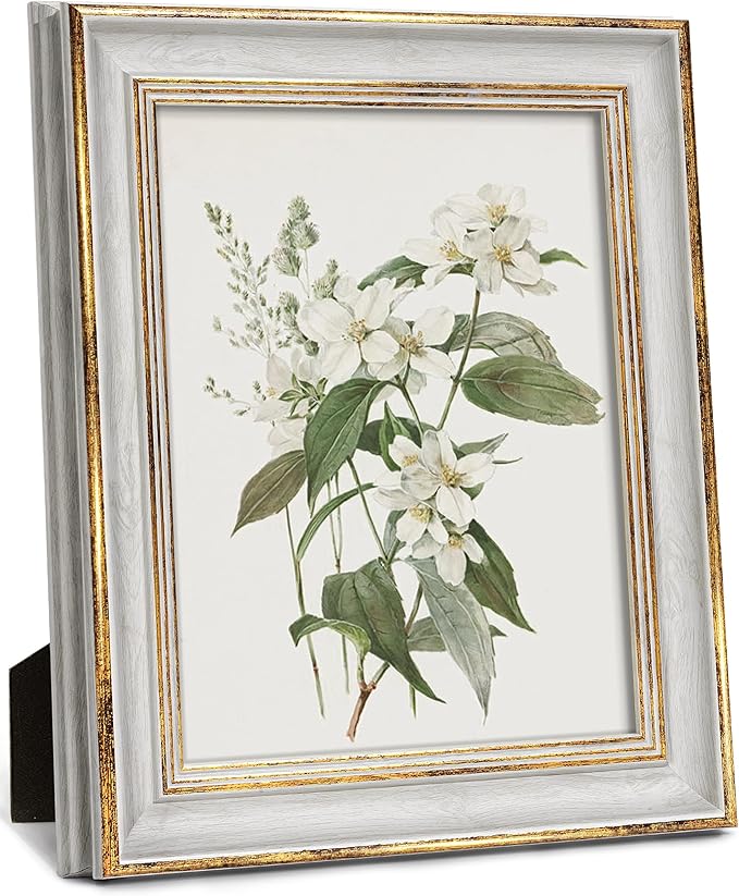 Sonefreiy 8x10 Picture Frame, White Gold Vintage Antique Retro 8 x 10 Photo Frame Desk and Wall Hanging Wedding Gift for M...