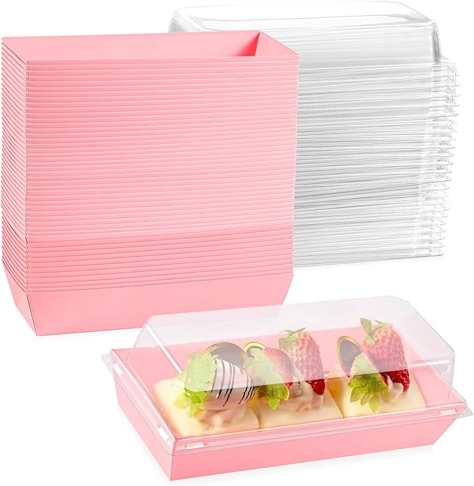 Leafiew 50 Pack 7.5x3.3 Inches Small Clear Treat Boxes-Dessert Boxes To Go-Disposable Paper Mini Containers for Cookie, Ca...