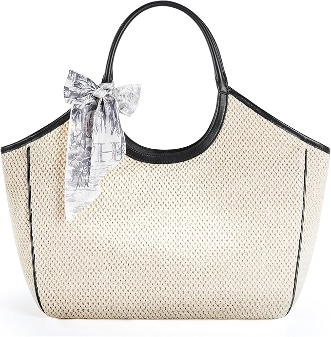 Missnine Beach Bags for Women Large Straw Tote Raffia Woven Shoulder Bag Sand-Proof for Beach Summer Vacation Travel
