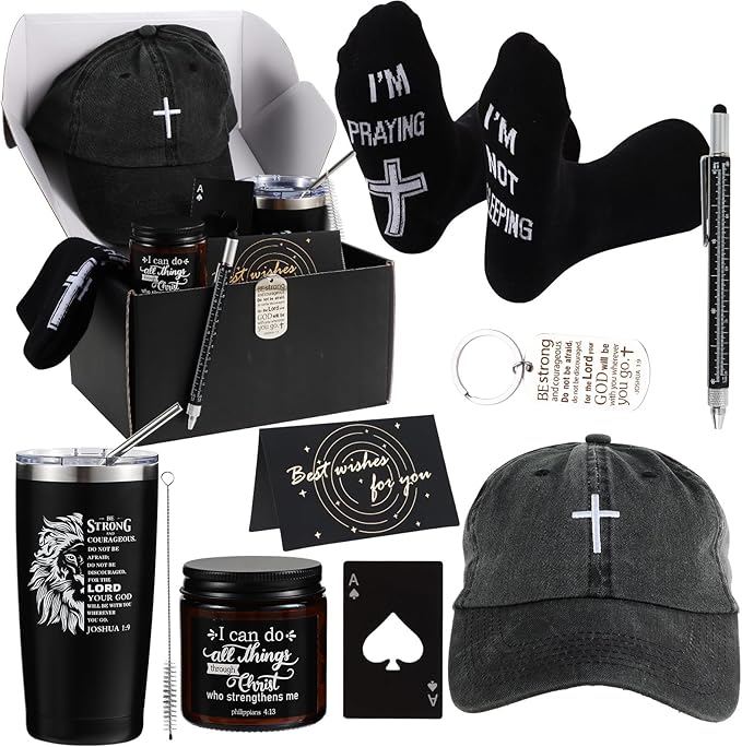 Kolewo4ever 9 Pcs Christian Gifts for Men Religious Gift for Dad Inspirational Gifts Set for Father Spiritual Religious Ca...