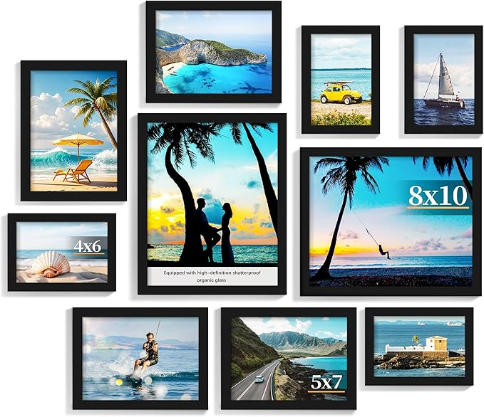 PEALSN 10 Pack Collage Picture Frames, Gallery Wall Frame Set with Two 8x10, Four 5x7, and Four 4x6, Multiple Photo Frames...