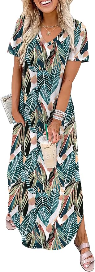 WIHOLL Women's Summer Short Sleeve Dresses Maxi Dress Vacation Beach Sundresses 2026 with Pockets