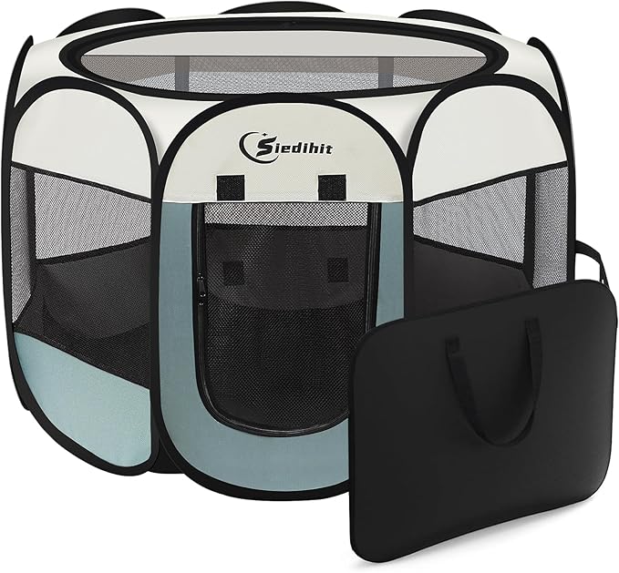 Siedihit Dog Cat Playpen, Puppy Pet Playpen Indoor for Small Dog Crate Tent Cage Outdoor, Portable Pop Up Dogs Enclosure K...