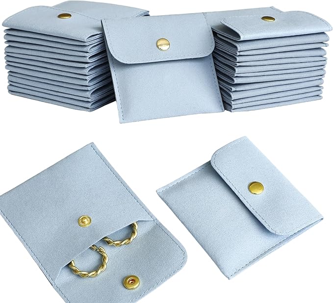 40pcs Blue Microfiber Jewelry Pouch Button Bag 8 x 8cm, Jewelry Packaging Bag Luxury Small Favor Bags Jewelry Gift Bags fo...