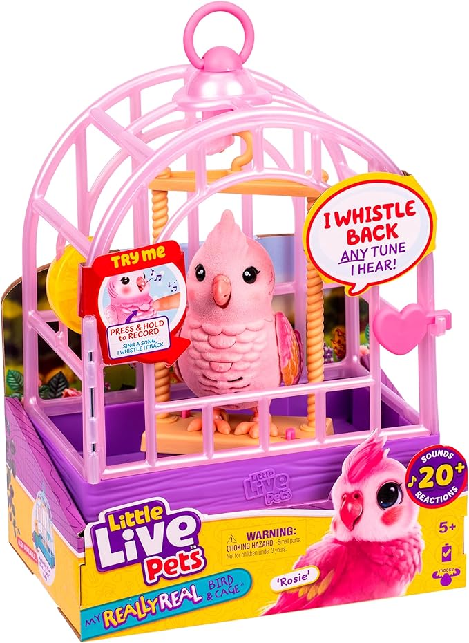 Little Live Pets My Really Real Talking Bird Toy & Cage - Rosie, Interactive Voice Repeating Toy, 20+ Sounds & Reactions, ...