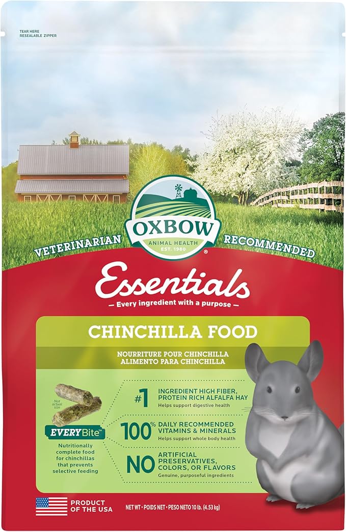 Oxbow Essentials Chinchilla Food, Made with Oxbow Alfalfa, Vitamin & Mineral Rich Food for Chinchillas, Small Animal Pet P...