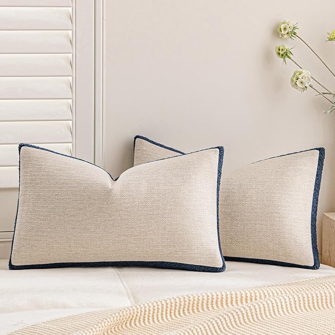 a moment Loop Yarn Linen-Like Pillow Cover Natural Soft Decorative Throw Pillow Case Farmhouse 12x20 Inch, Bohemian Textur...