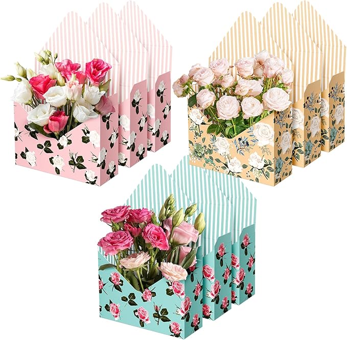Lyforpyton 9 Pcs Mother's Flower Arrangement Gifts Boxes , Envelope Gift Box For Flowers , Foldable Decorative Bouquet Pac...