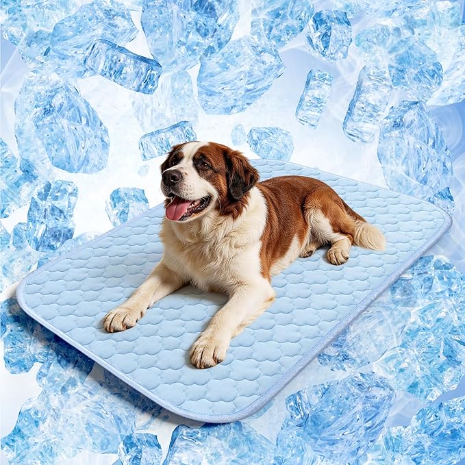 Dog Cooling Mat for Large Dogs, Cooling Pet Bed Outdoor & Indoor Use with Ice Silk Fabric & Waterproof Cover, Summer Cool ...