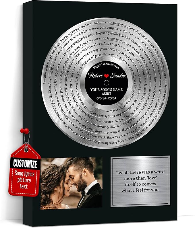 Personalized Platinum Vinyl Record Award Print for Wedding Song Gift, Decor Framed with Custom Engraving, Vinyl Record Cus...