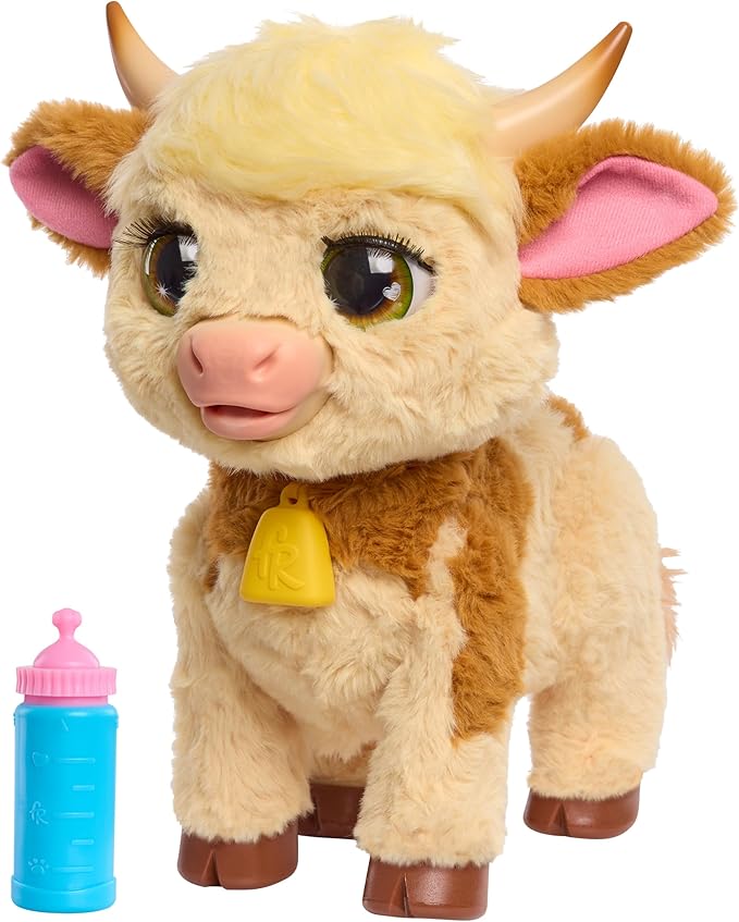 FurReal Maggie the Feed & Follow Cow, 11 Inch Interactive Highland Mini Cow, for Boys and Girls, Ages 4 and up