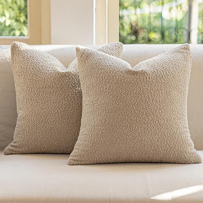 GEEORY Decorative Throw Pillow Covers 22x22 Inch Pack of 2,Textured Boucle Neutral Cushion Cases for Bed Couch Sofa, Accen...
