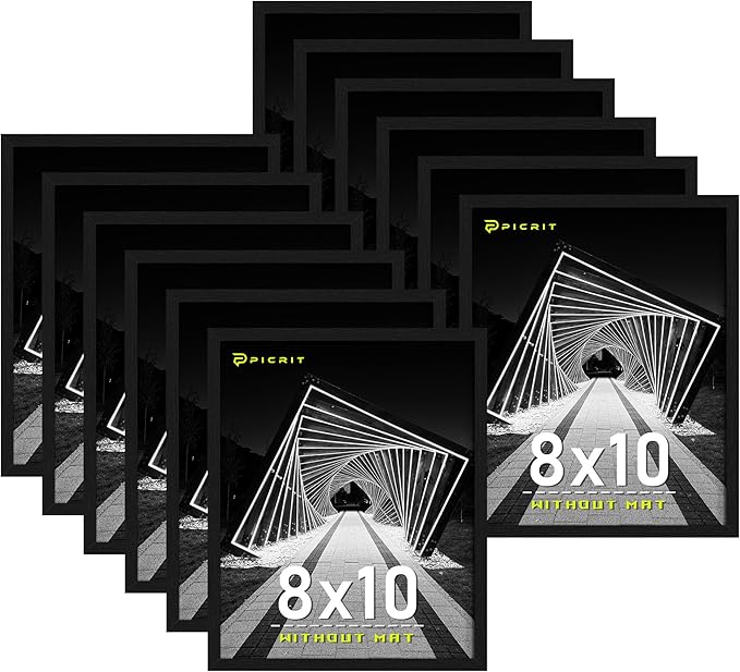 Picrit 8x10 Picture Frame Set of 12, Wall Gallery Photo Frames without Mat, Multi Photo Display for Home Decor, Black Wood...