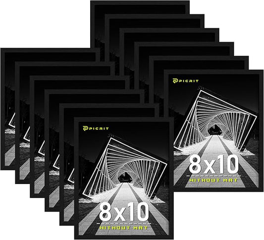 Picrit 8x10 Picture Frame Set of 12, Wall Gallery 8 x 10 Photo Frames without Mat, Multi Photo Display for Home Decor, Black