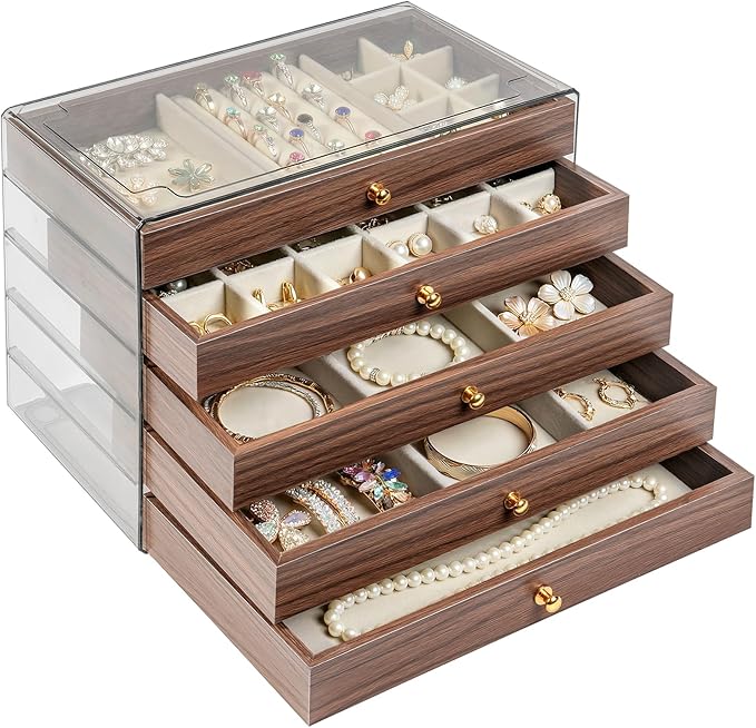 Simple Supplies Wooden Jewelry Box for Women, 5-Layer Jewelry Organizers and Storage with 5 Drawers & Velvet Trays, Large ...