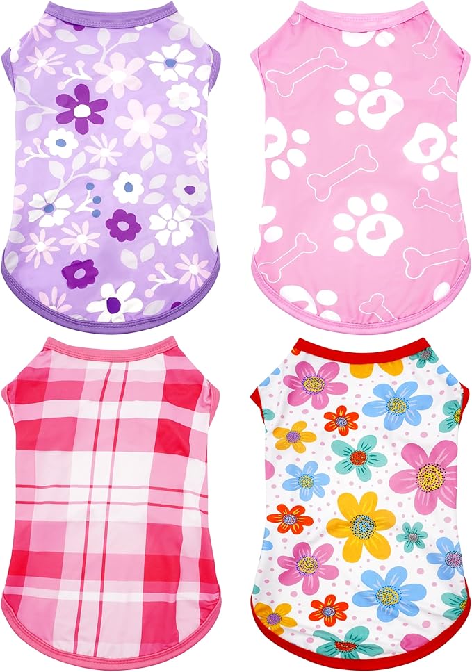 PET SHOW 4 Pack Summer Dog Shirts for Extra Small Doggies Girl UPF 50+ UV Sun Protection Cooling Clothes Tank Top Floral P...