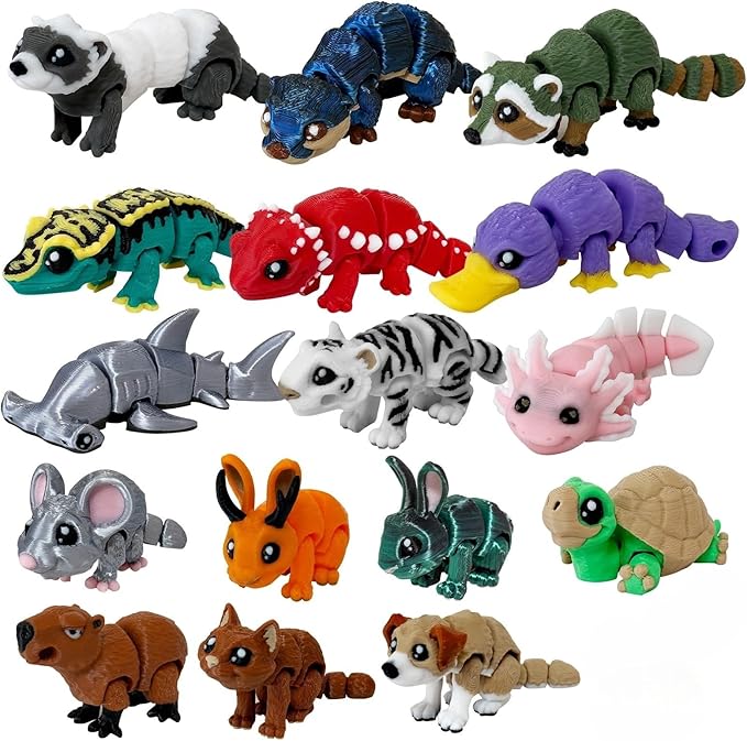 Waaaandefu 16pcs 3D Printed Animal Figures – Articulated Mini Fidget Toys | Poseable 3D Printed Animals, Collectible Desk ...
