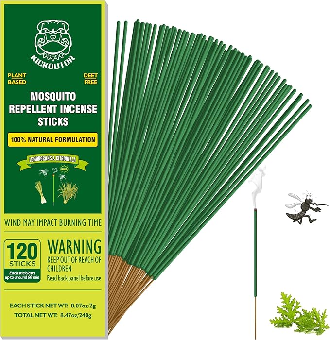 KICKOUTOR® Mosquito Repellent Outdoor Patio 120 PCS Citronella Oil Mosquito Incense Sticks Natural Organic Mosquito Barrie...