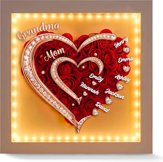 Easycosy Personalized Flower Shadow Box for Mom Grandma, Mothers Day Shadow Box for Flowers with Names & Hand Skin, Custom...