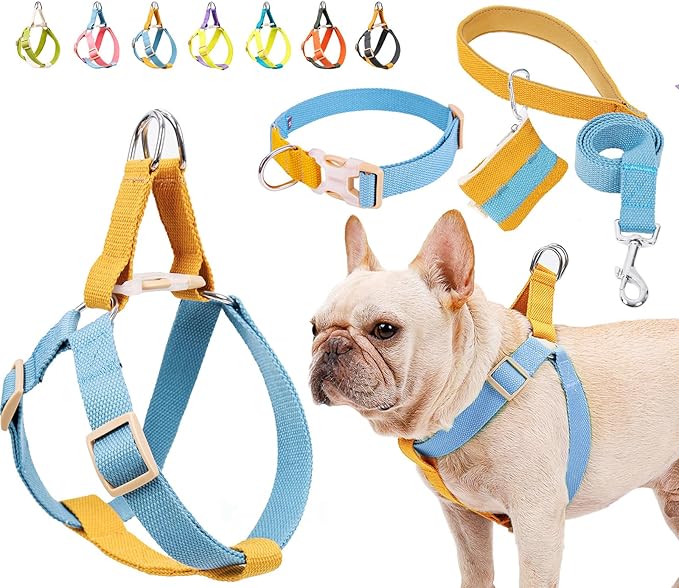 No Pull Dog Harness and Leash Set, Dog Collar, Step in Dog Halter Harness with Poop Bag Holder, Adjustable Lightweight Cot...