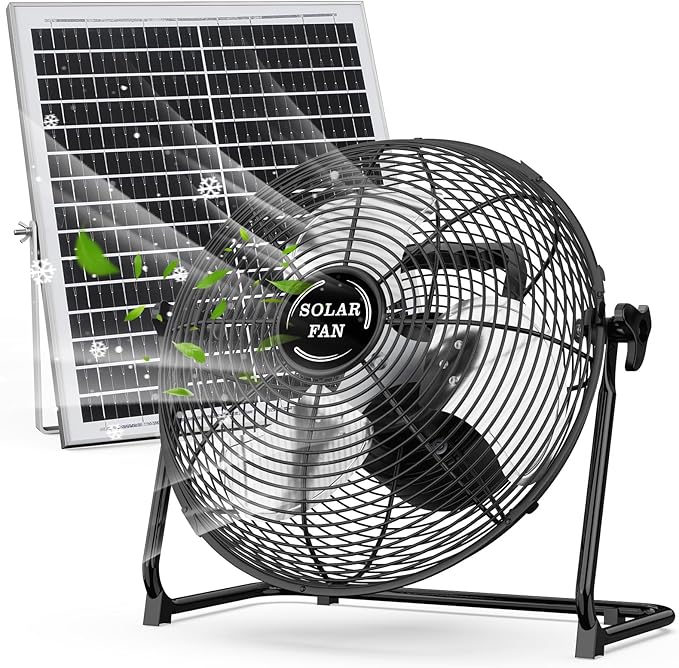 DBF 18" Solar Powered Fan for Outdoor - 30000mAh Rechargeable Floor Fan with 40W Solar Panel, 18 Speed, 12-60H Runtime, Qu...