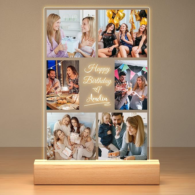 Jkolalin Custom Picture Frames with Photo, Personalized Picture Frame with Night Light, Custom Photo Frame, Customized Bes...