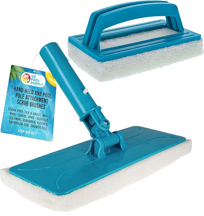 U.S. Pool Supply Hand-Held and Pool Pole Attachment Scrub Brushes - Surface Scrubbing Scouring Sponge Pads - Clean Pool Ti...