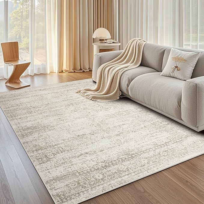 Srugn Washable Area Rug for Living, Bedroom & Dining Room, Ultra Soft Faux Wool Retro Large Carpet, Non-Slip/Shedding Low ...