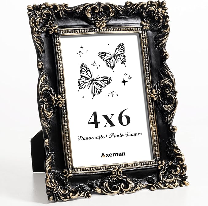 Axeman 4x6 Vintage Picture Frame, Ornate Textured Hand-Crafted Resin Antique Photo Frame with HD-Tempered Glass Tabletop &...