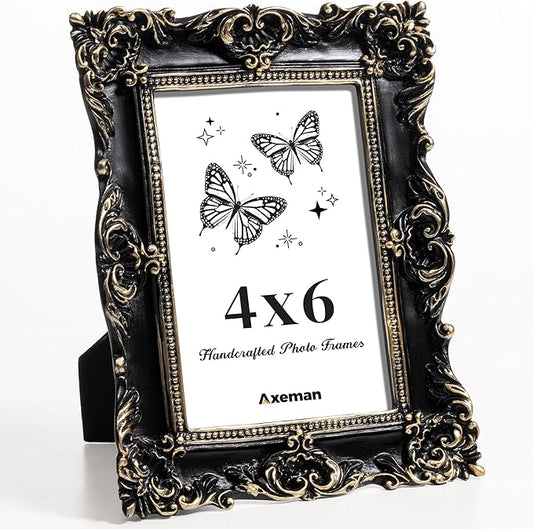 Axeman 4x6 Vintage Picture Frame, Ornate Textured Hand-Crafted Resin Antique Photo Frame with HD-Tempered Glass Tabletop &...
