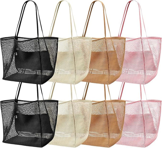 Viwnrxta 4pcs Beach Bags for Women,Nylon Mesh Summer Travel Tote Bag with Large Inner Zipper Pocket