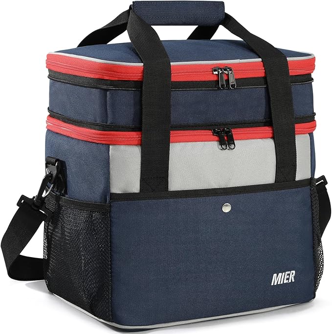 MIER Expandable 24L Lunch Bag Double Layer Insulated Cooler Tote Soft Cooler Bags 30Can Mens Adults Lagre Leakproof Lunch ...
