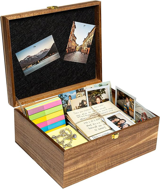 Keepsake Box – Wooden Keepsake Memory Box with Hinged Lid, Tree of Life Engraving, Large Acacia Wood Box 11"x8.6"x5", Felt...