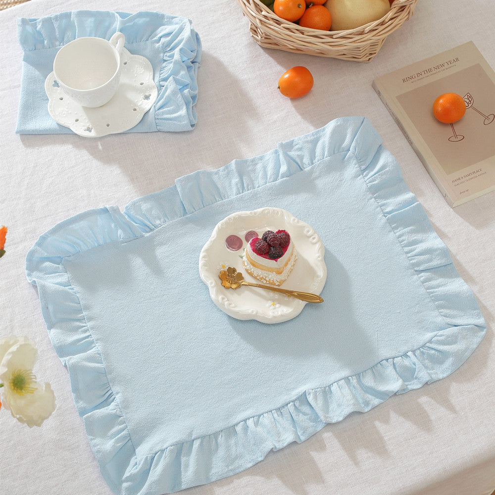 Napkin Tea Towel Ruffled Edge Simple Solid-Colored Fabric Western-Style Placemat