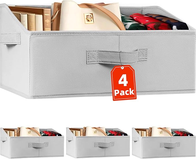 Criusia Closet Organizers Bins 4 Pack - Large Collapsible Shelf Organizer with Handles - Fabric Trapezoid Home Organizatio...