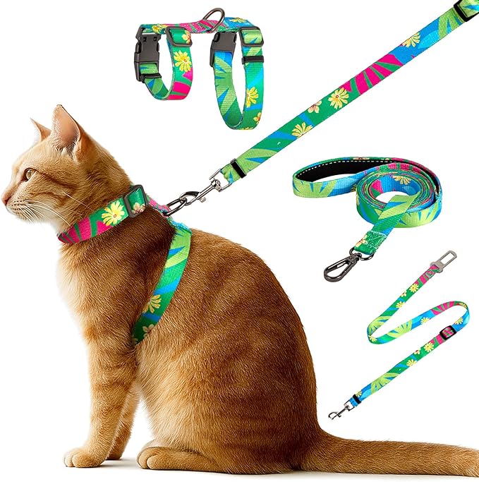 Cat Harness and Leash Set, Anti Escape Adjustable Cat Leash, Comfortable Soft Lightweight, Use Safe & Easy, Suitable for S...