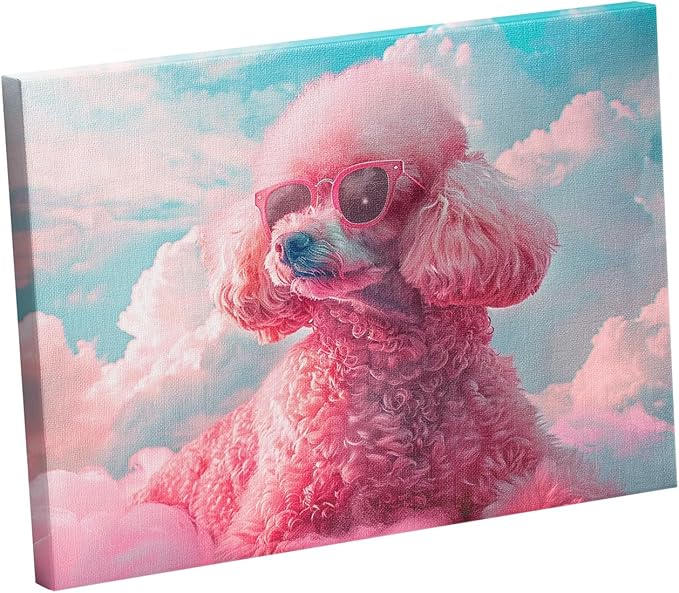 Eali88fa Poodles Dog and Pink Cloudy Sky printed canvas, a charming addition to any collection of gifts and keepsakes, is ...